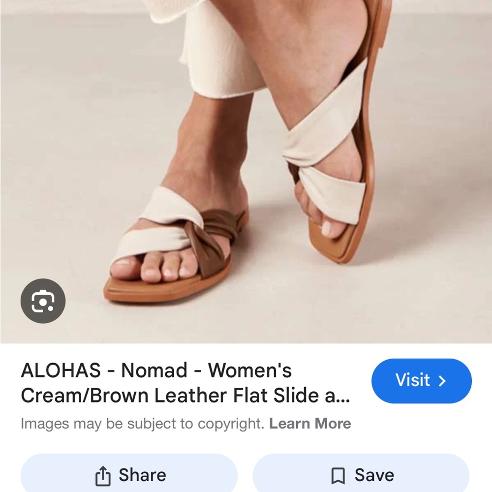 ALOHAS Cream and Brown Leather Slide Sandals